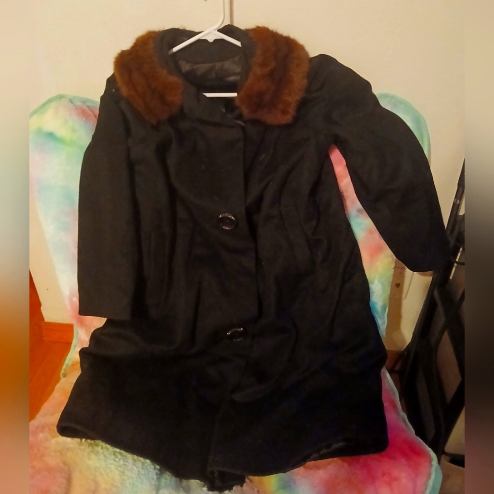 Vintage Mr.Gerry Black Wool Woman's 60s Era Mink Collar Coat Boucle Brynwood